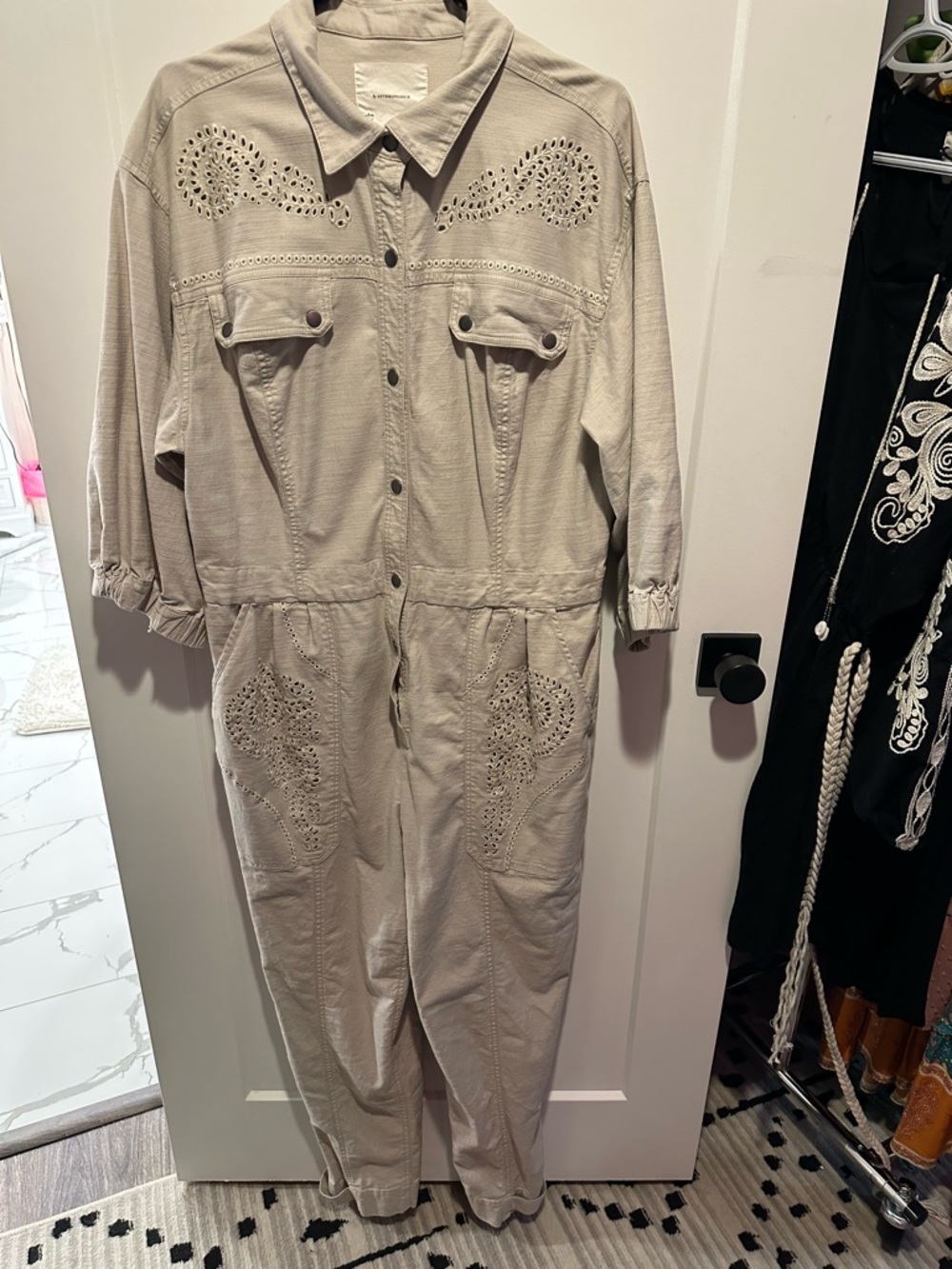Anthropologie Light Beige Utility Jumpsuit